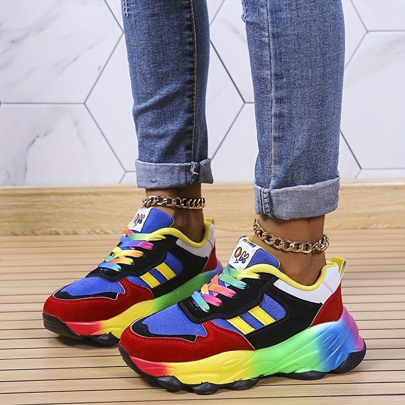 Rainbow Lace Up Patchwork Shoes Sports Fitness Running Shoes Women's Sport Shoes