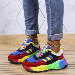 Rainbow Lace Up Patchwork Shoes Sports Fitness Running Shoes Women's Sport Shoes