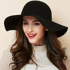 Women's Fedora Ruffle Wide Brim Felt Hat