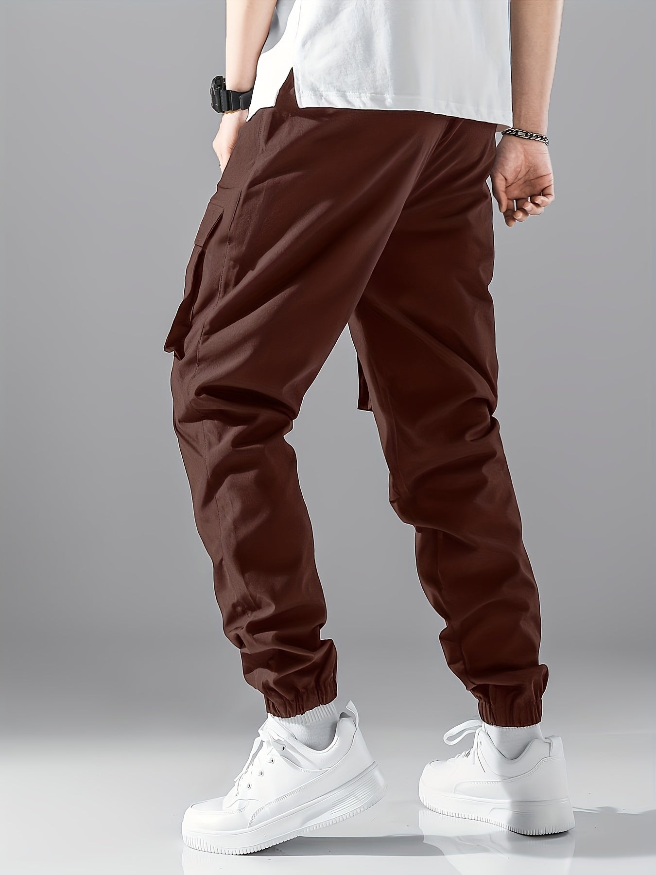 Men's Drawstring Cargo Pants Flap Pocket Jogger Pants