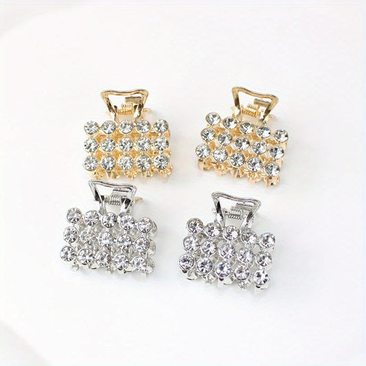 4pcs Mini Rhinestone Hair Claw Set Square Rectangular Hair Clip Accessories