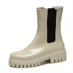 Women's Waterproof Short Boots Round Toe Platform Solid Anti Slip Rain Boots