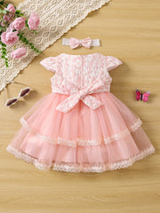 Mesh Puffy Princess Dress Flower Decor Flutter Sleeve