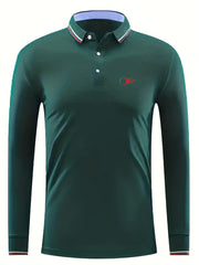 Men's Abstract Print Long Sleeve Polo Shirt Casual for Spring Fall