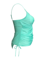 Vacay Tankini Set Ruched Wrap Front Lace Up Cami Top & Panty Swimsuit