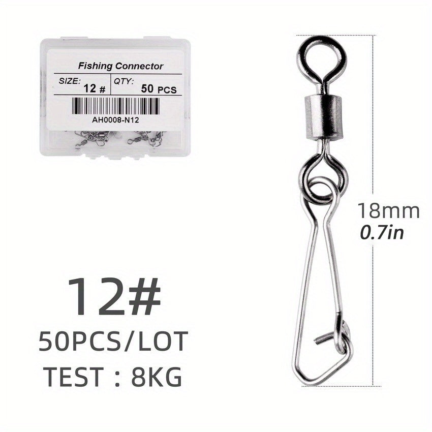 50pcs Stainless Steel Barrel Snap Swivels Fishing Line Connectors