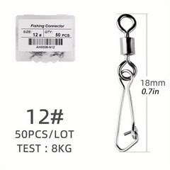 50pcs Stainless Steel Barrel Snap Swivels Fishing Line Connectors