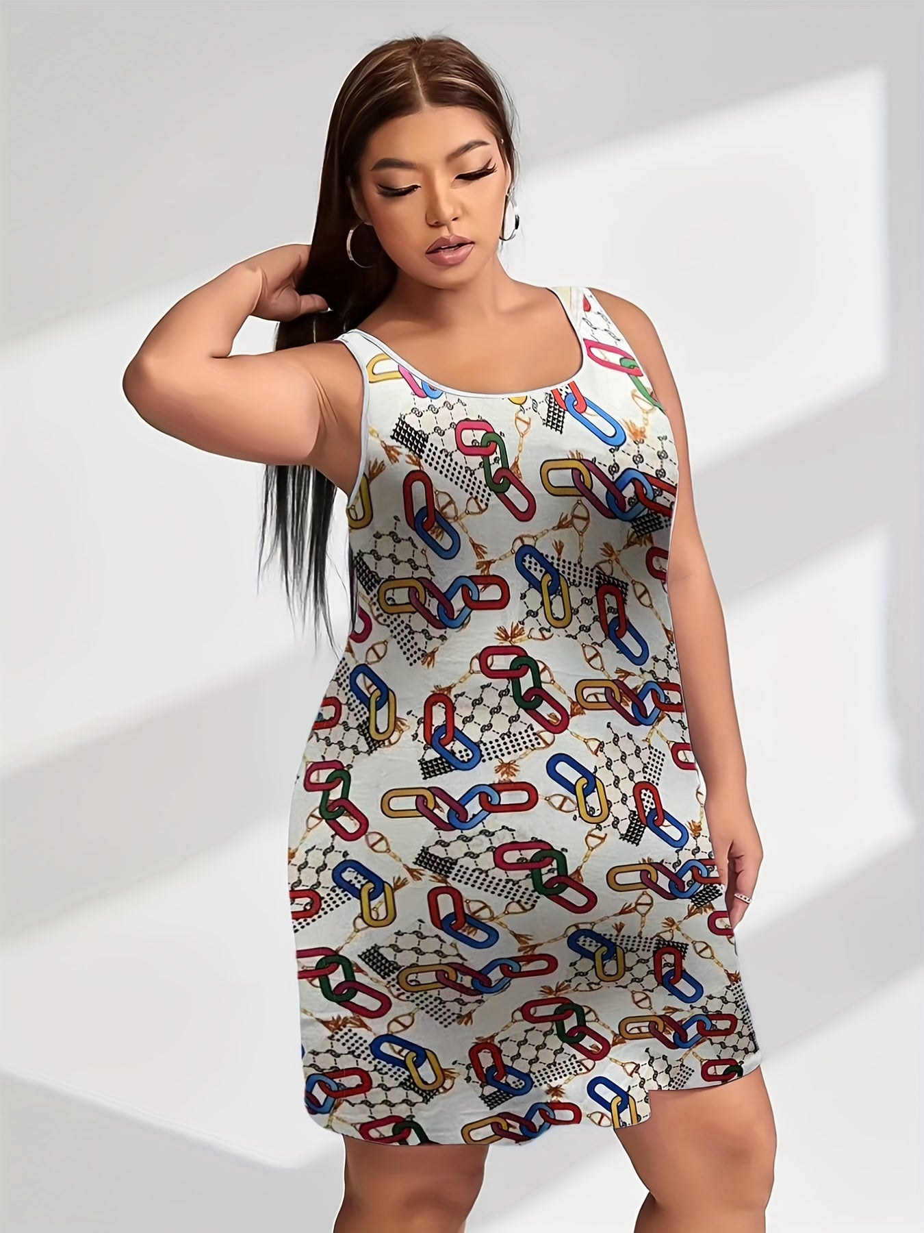 Allover Print Round Neck Tank Dress