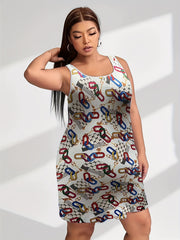 Allover Print Round Neck Tank Dress