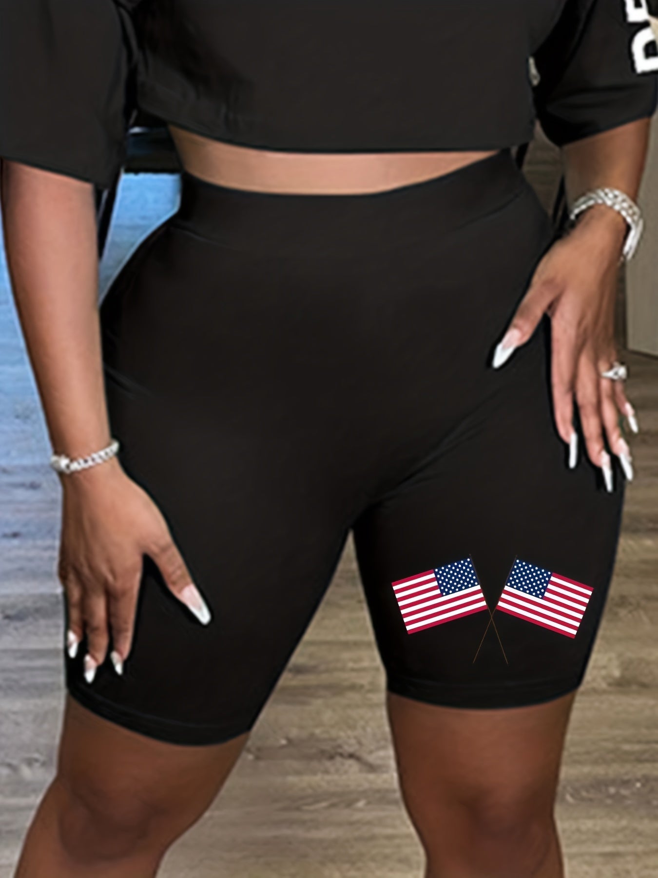 Women's Plus Flag Print High Rise Biker Shorts