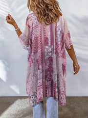 Boho Cover Up Women's Plus Scarf Print Bat Sleeve Open Front Cover Up
