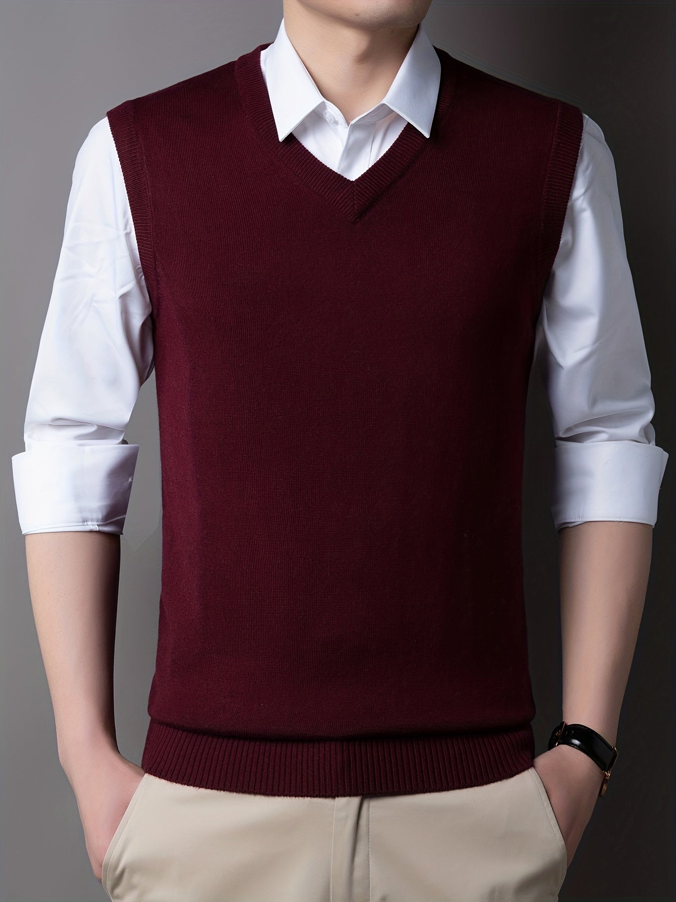 Men's V-Neck Sleeveless Wool Vest Tank Top for Autumn/Winter