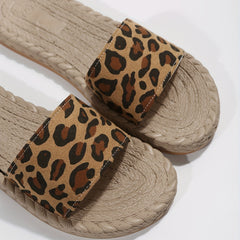 Leopard Print Slip On Sandals Open Toe Non Slip Flat Slides Beach Shoes