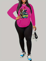 Halloween Casual Outfit Two Piece Set Women's Plus Cartoon Print