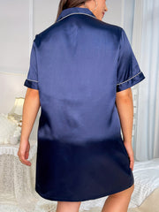 Nightdress Women's Plus Collared Button Up Short Sleeve Nightshirt