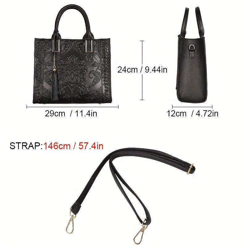 Leather Purse & Handbag Top Handle Satchel Bag with Tassels