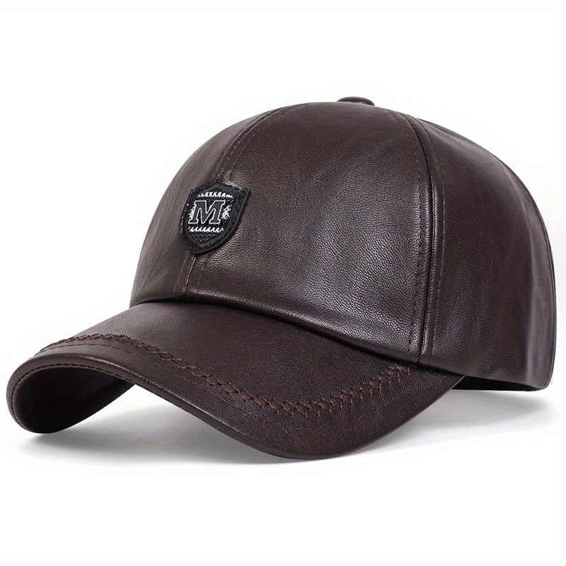 PU Leather Alphabets Baseball Cap for Men