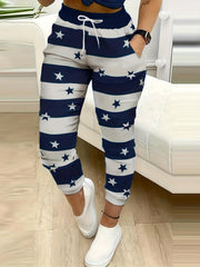 Stars Print Block Pants Casual Drawstring Summer Jogger Pants Women's Clothing