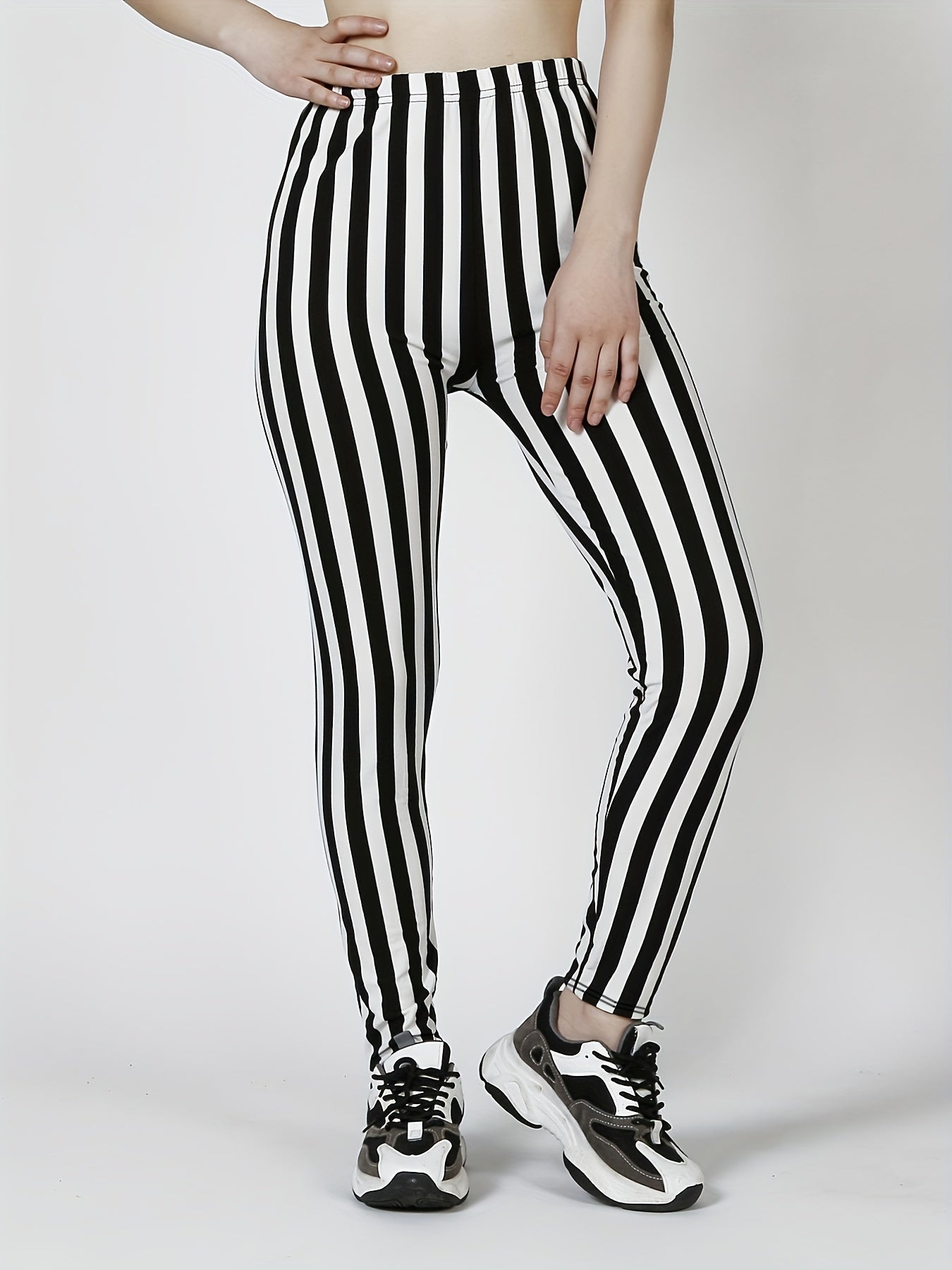 Striped Print Skinny Leggings Casual Stretchy Leggings