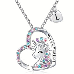 Cartoon Heart Unicorn Pendant Necklace Gift For Girls