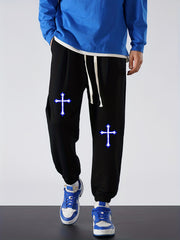 Cross Print Men's Drawstring Sweatpants Loose Casual Comfy Jogger Pants
