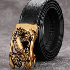 Vintage Men's Belt Golden Dragon Pattern Automatic Buckle
