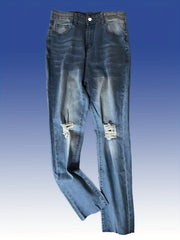 Water Ripple Embossed Ripped Jeans