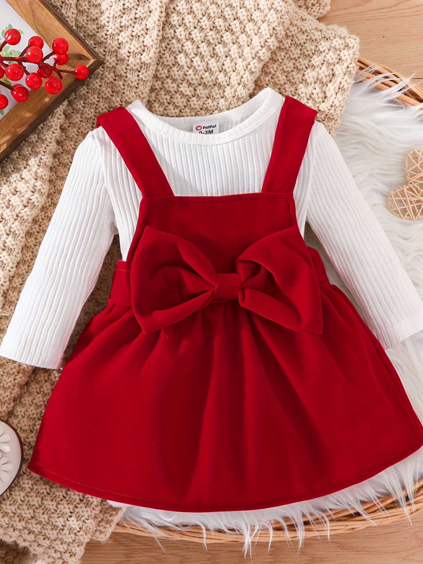 Baby Girls Autumn Romper & Skirt Set with Bow
