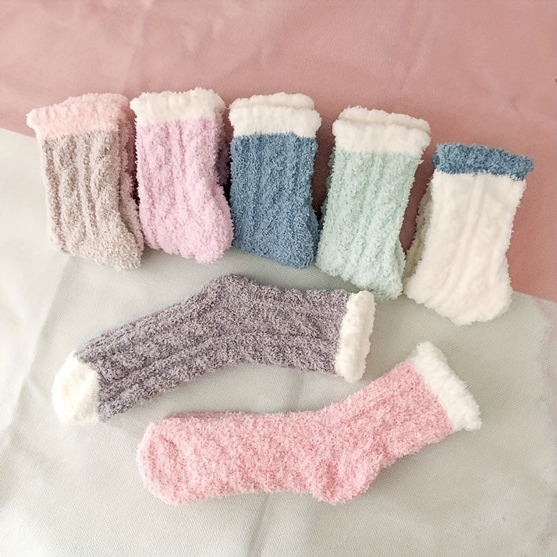 Colorblock Fuzzy Socks Comfy Warm Mid Tube Women's Stockings