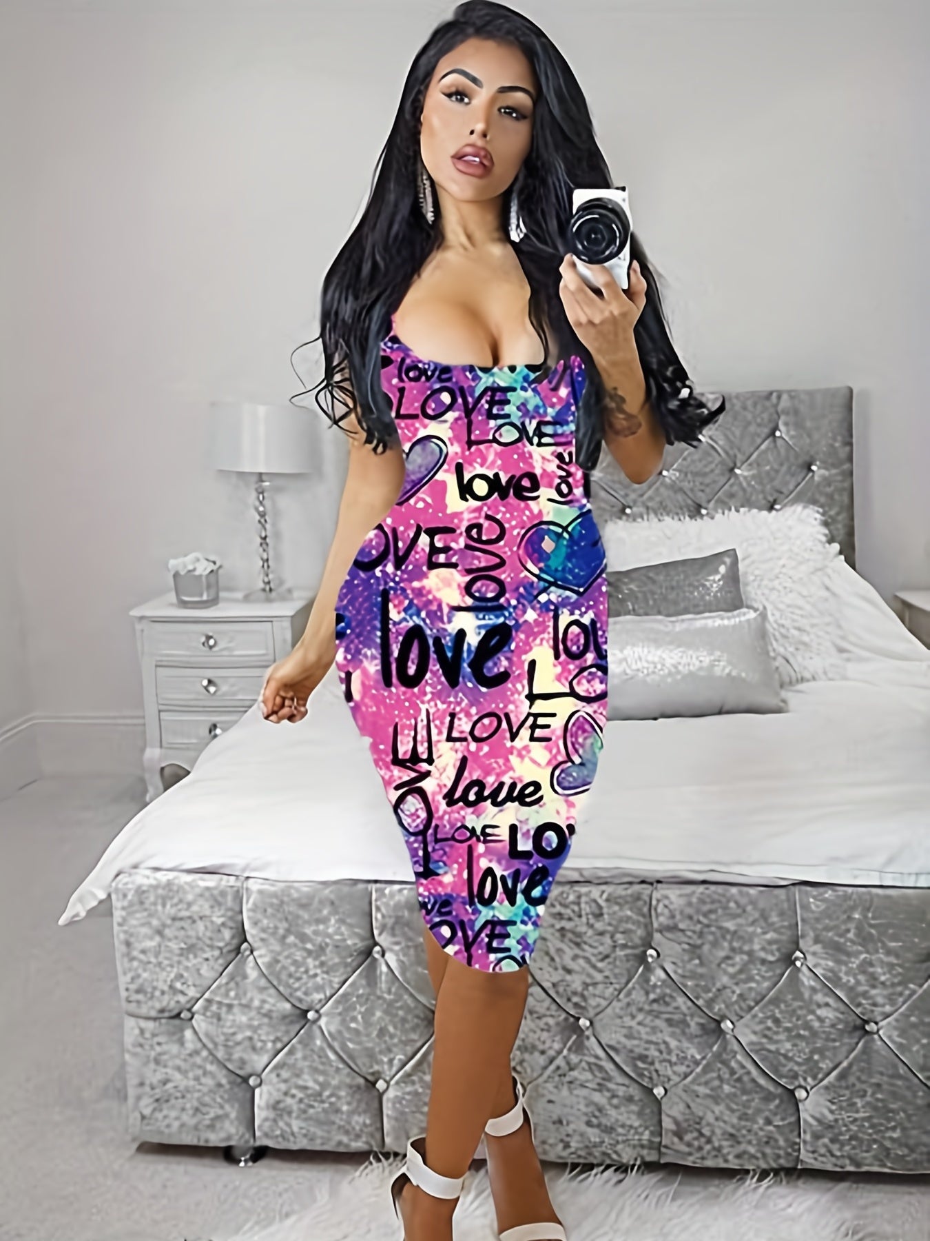 Tank Dress Women's Tie Dye Heart & Art Print Bodycon Dress