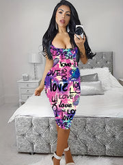 Tank Dress Women's Tie Dye Heart & Art Print Bodycon Dress
