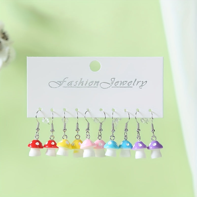 5 Pairs Colorful Mushroom Earrings Set for Kids Teen Girls Women