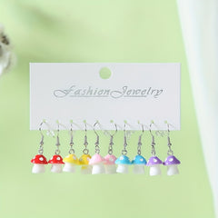 5 Pairs Colorful Mushroom Earrings Set for Kids Teen Girls Women