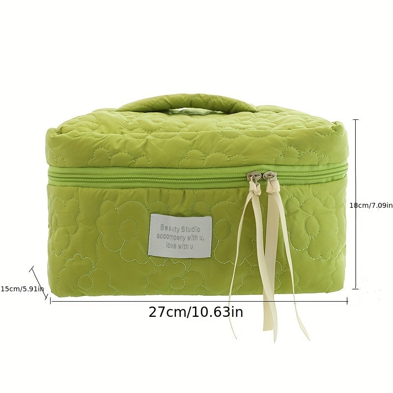 Quilted Cosmetic Bag with Floral Print - Travel Makeup Organizer