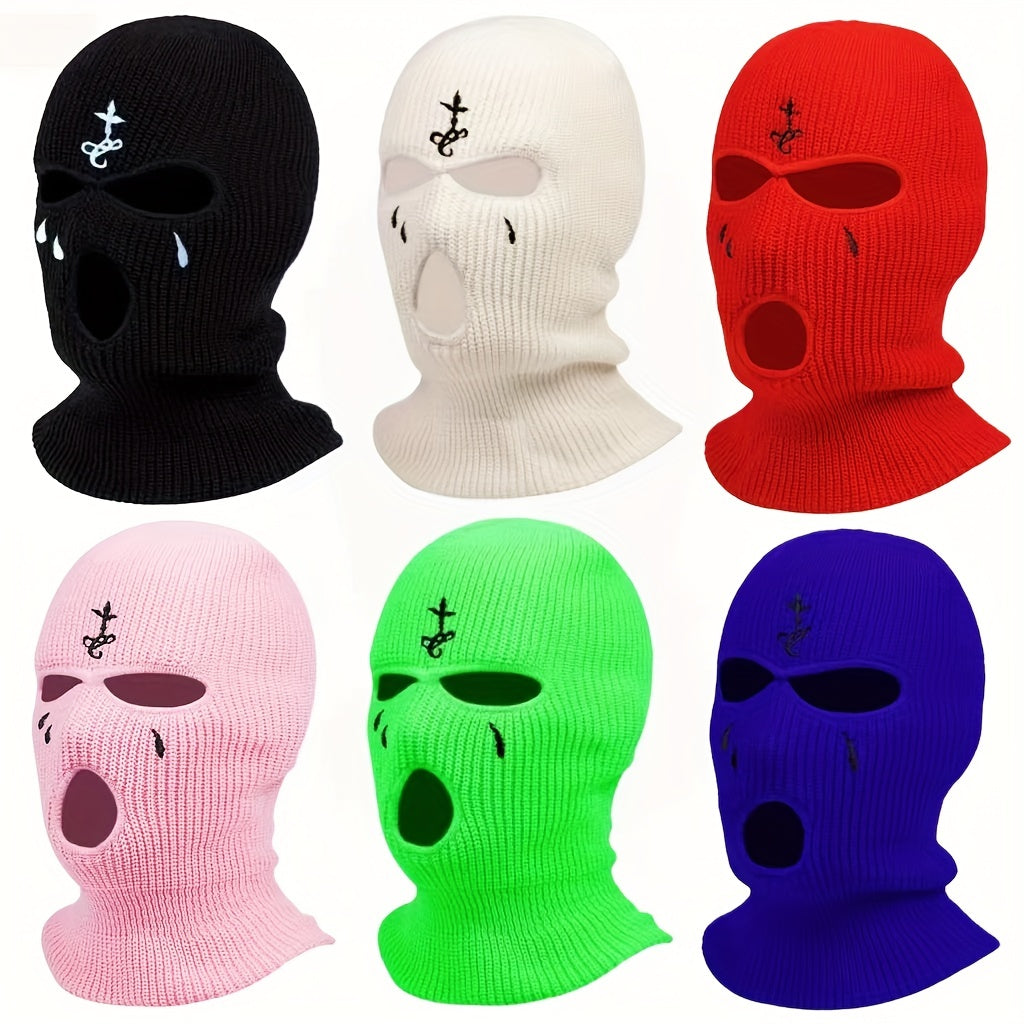 Embroidered Knitted Ski Mask Winter Balaclava 3 Hole Knitted Ski Neck Warmer