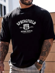 Retro Letter Print Men's Graphic Crew Neck T shirt