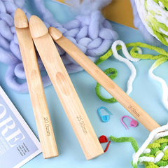 13pcs Wooden Handle Crochet Hooks Set 25 20 15mm Bamboo Knitting Needles