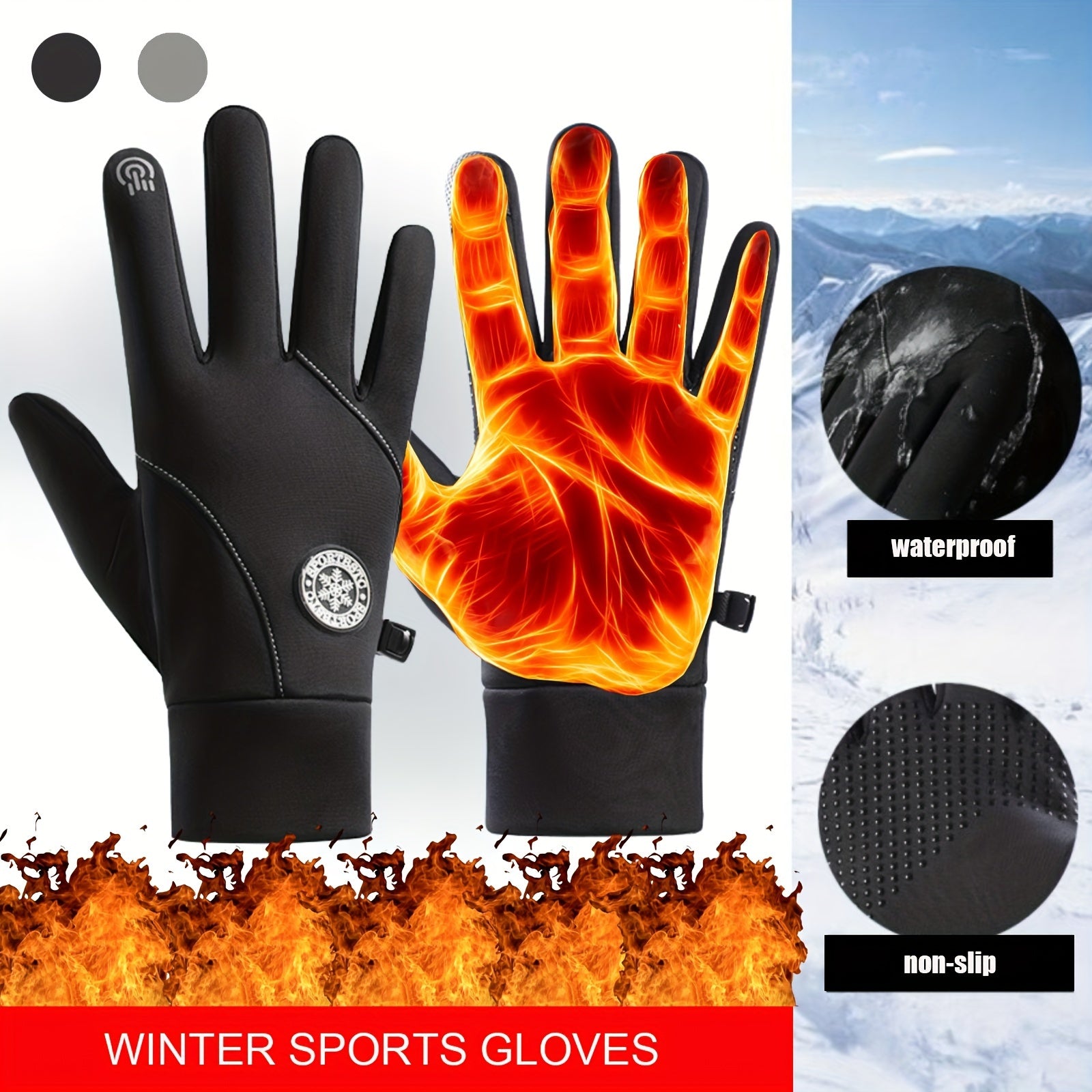Winter Full Fingers Gloves Waterproof Non-slip Touch Screen Warm Cycling Running