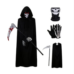Halloween Adult Grim Reaper Costume Props Set with Mask, Sickle, Gloves