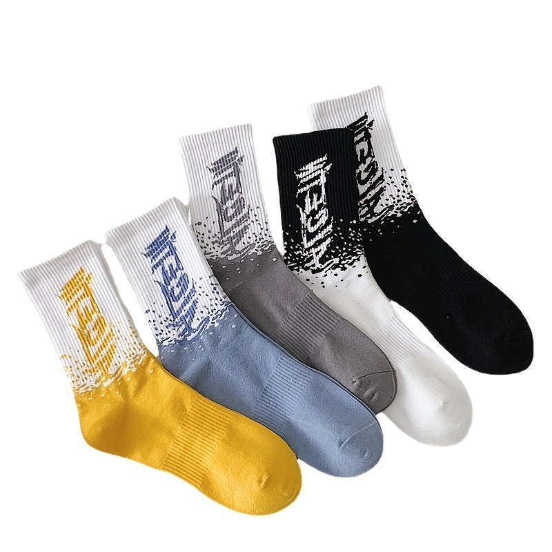Breathable Athletic Socks Letter Block Crew Socks