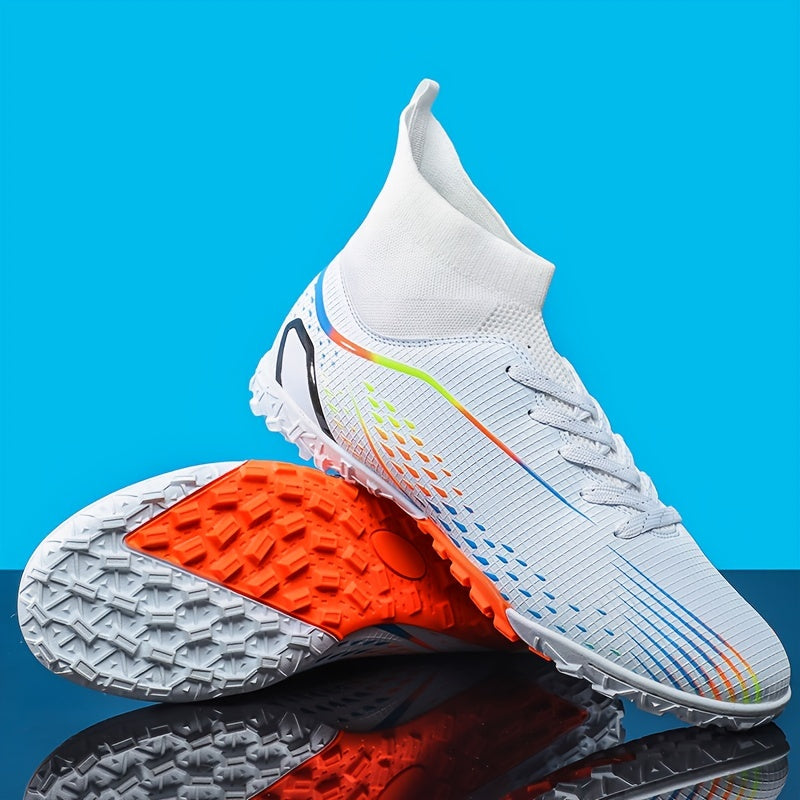 Boy's High Top Turf Football Boots Anti skid Lace Up TF Soccer Cleats