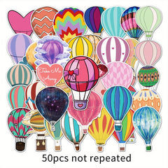 50 Colorful Hot Air Balloon Stickers for Water Bottles & Laptops