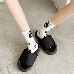 6 Pairs Cartoon Cat Print Socks Women's Mid Tube Stockings