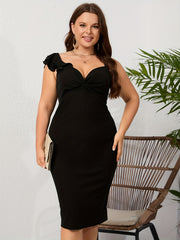 One Shoulder Layered Butterfly Sleeve Bodycon Midi Dress