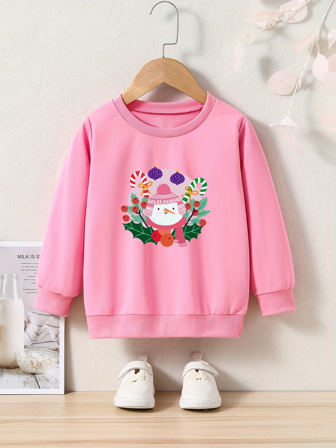 Cartoon Snowman Graphic Crew Neck Long Sleeve Sweatshirt Kids Christmas Gift