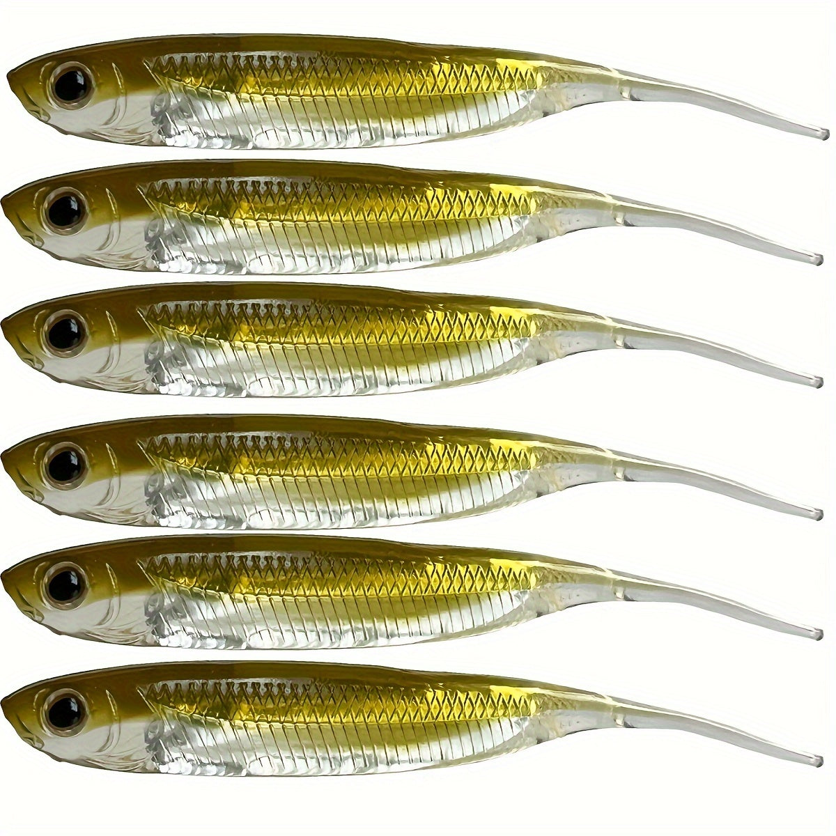 6pcs Soft Swimbaits Straight Tail Bass Fishing Rubber Minnow Lures