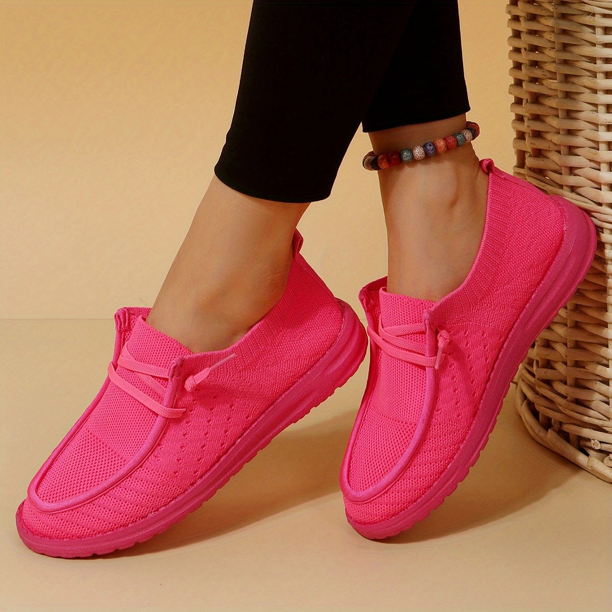 Women's Flying Woven Boat Shoes Lace-Up Slip-On Sneakers
