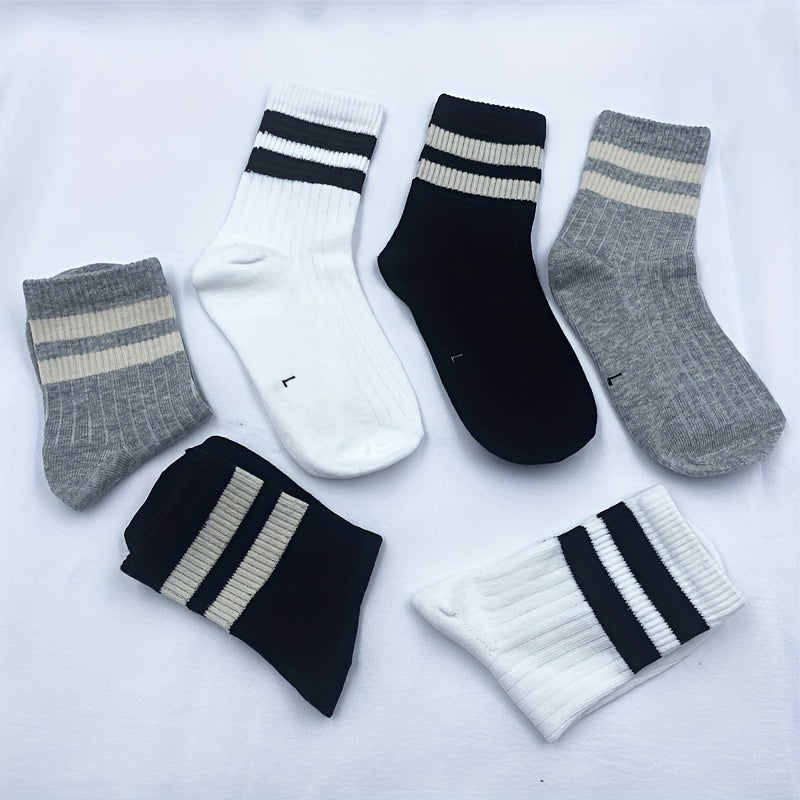3Pairs Children's Unisex Striped Crew Socks Odor Proof Breathable Student Socks