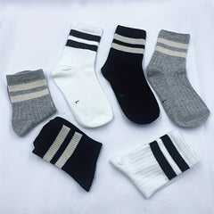 3Pairs Children's Unisex Striped Crew Socks Odor Proof Breathable Student Socks
