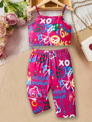 Girls Colorful Bear Tank Top and Long Pants Set